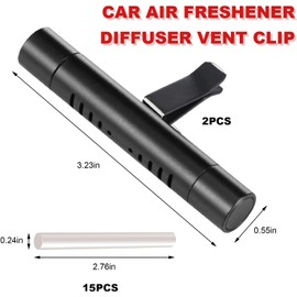 2 PCS Car Air Freshener Diffuser Vent Clips, Refillable Cylindrical Oil Diffuser Clip with 12 Unscented Refill Sticks, Essential Vent Air Freshener