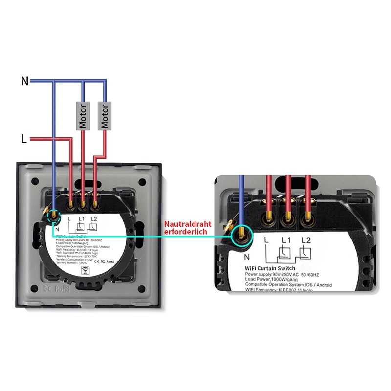 LIAONFOY WiFi WLAN Touch Roller Shutter Switch WiFi Blind Switch