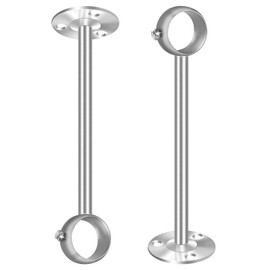 8 Inch Ceiling Curtain Rod Brackets, Stainless Steel Ceiling Mount Curtain Rod Bracket Curtain Rod Hooks, Heavy Duty Ceiling Curtain Rod Holder for 1 Inch Drape Poles, 2 Pack, Silver