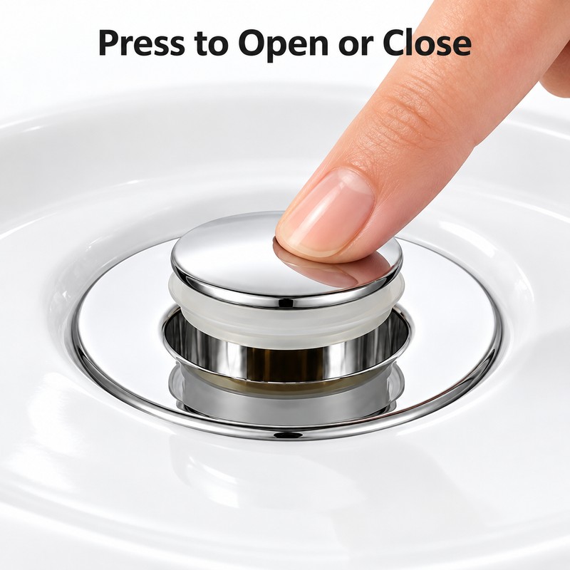 Pop-Up Bathroom Sink Drain Stopper with Hair Catcher Filter, Push-Button