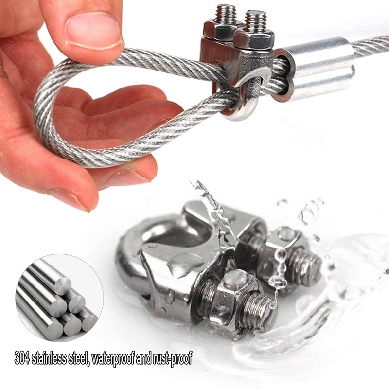 Pack of 20 Wire Rope Clamps, M2 Rope Clamps, Stainless