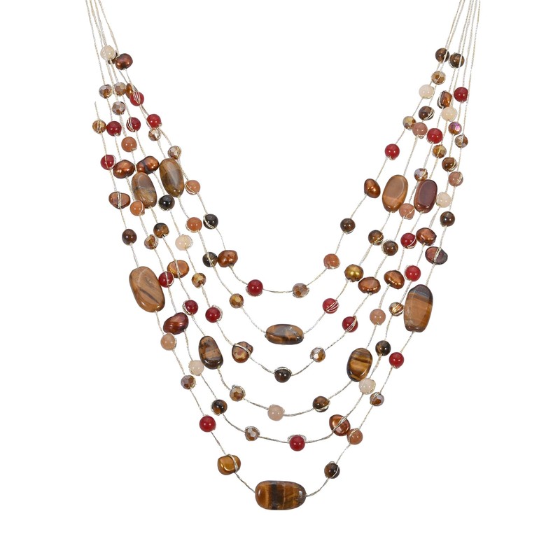 AeraVida Vibrant Layers of Brown Simulated Tiger's Eye and Cultured