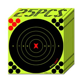 ATFLBOX 8 Inch Splatter Adhesive Bullseye Fluorescent Yellow Shooting Target Stickers, Shooting Outdoor and Indoor Ranges, Rective for Handguns, Rifle, Pistol, Pellet Guns, Airsoft, BB Guns (25 Pack)