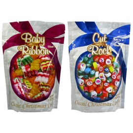 Primrose Old Fashion Christmas Hard Candy - Bundle of 11oz 2 Bags: Baby Ribbon and Cut Rock