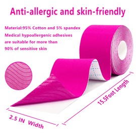 SOON GO Kinesiology Tape Pro 1/2/5 Rolls, 2 Inch High Elasticity Sports Tape Therapeutic Pain Relief–Physio Tape for Muscle Recovery & Joint Support, Waterproof & Hypoallergenic & Breathable–Pink