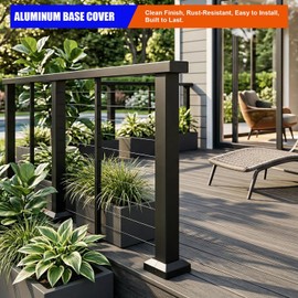Aluminum Split Post Base Cover fit 3" Post, Decorative Square Railing Base Trim, Post Base Plate Cover, Fence Post Flange Skirt for Patio, Porch, Stair, and Railing Systems, Textured Black (24)