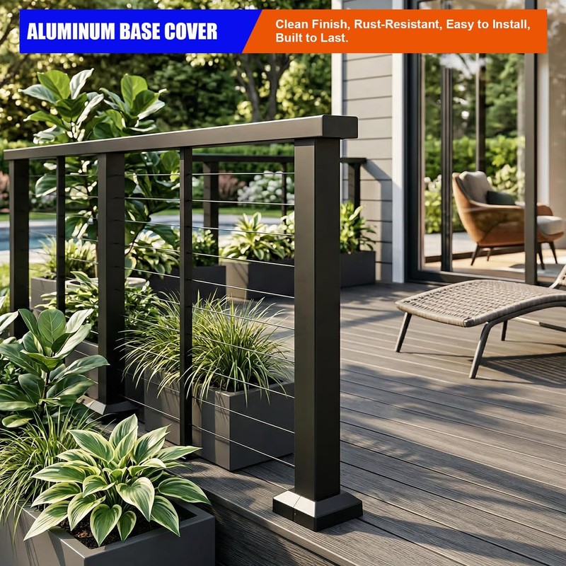 Aluminum Split Post Base Cover fit 3" Post, Decorative Square