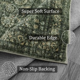 Morebes Vintage Washable Kitchen Rugs Non Slip,2x6 Runners for Hallways,Floral Boho Bathroom Runner Rug,Non Shedding Soft Throw Carpet for Laundry Floor Indoor, Dark Green