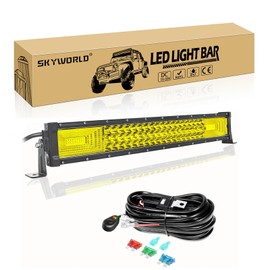 SKYWORLD Yellow 22inch 7D LED Work Light Bar 270W Straight Flood Spot Combo Beam LED Work Lights Triple Row Driving Light 6000K for Car Truck Boat Offroad Driving Lamp Vehicles Atvs Utvs Waterproof
