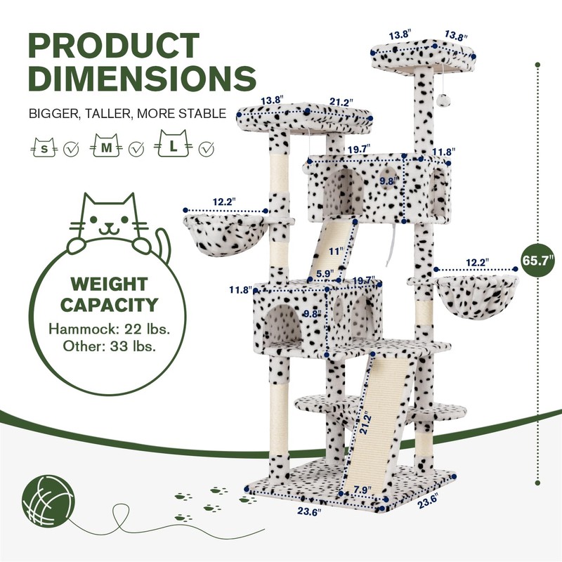 MUTICOR 66 Inches Multi-Level Large Cat Tree Tower for Indoor