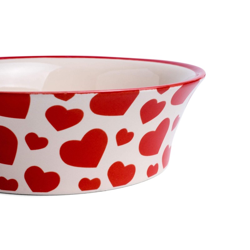 Petface Red Hearts Flared Ceramic Bowl for Cats