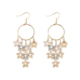 Bohemian Dainty Colorful Chandelier Tassel Flower Dangle Earrings Elegant Fairy Flowers Hoop Earrings Long Flower Tassel Drop Earrings for Women