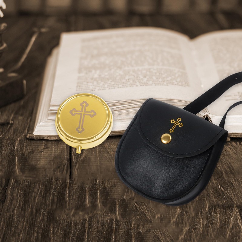 Klmnop Communion Burse for Pyx Gold Cross Pyx Container, Catholic