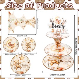 Keluna Bear Baby Shower Cupcake Stand - 3 Tier Bear-Themed Cupcake Stand for Baby Shower Party, Cardboard Material