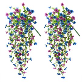 ZFProcess Artificial Hanging Flowers Plants for Outdoor Spring Decoration, 2PCS Faux Silk Daisy UV Resistant Look Real for Outside Home Indoor Planter Porch Garden Yard Decor(Purple Blue)