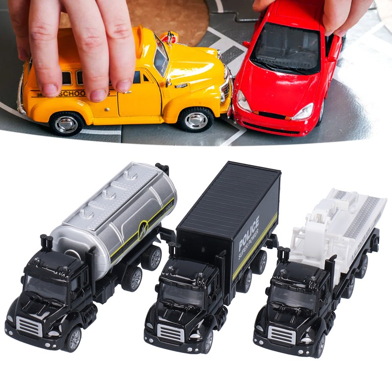 3pcs 1:50 Truck Model Toy Set Pull Back Recovery Tanker