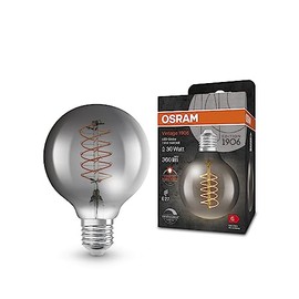 OSRAM Vintage 1906 LED Lamp with Smoke Tint, 7.8 W, 360 lm, Ball Shape with 80 mm Diameter & E27 Base, Warm White Light Colour, Spiral Filament, Dimmable, Up to 15,000 Hours Life