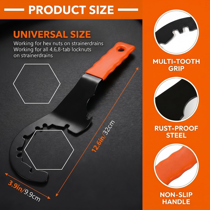 XMXW Universal Sink Drain Wrench, 4 6 8 Tab Locknut
