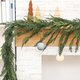 Jutom 1 PCS Christmas Cedar Garland - 9 ft Classic Green Realistic Soft Artificial Faux Cedar Pine Garland Decoration for Mantel & Stairs - Winter Holiday Party Home Decor