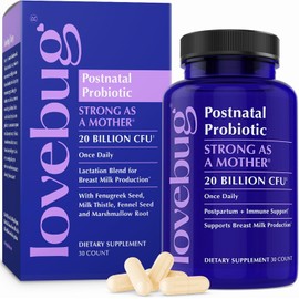 Lovebug Postnatal | Clinically Studied Ingredients for Breast Milk Production & Acid Reflux | Mental & Emotional Support | Glucose Support | Multi Strain 20 Billion CFU | 30 Capsules