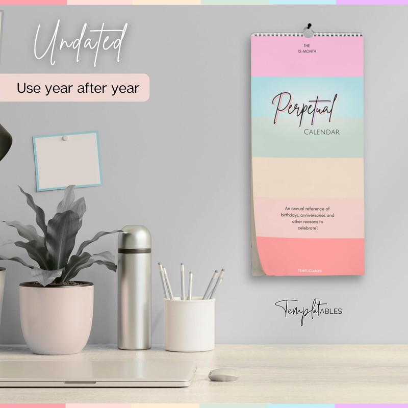Perpetual Monthly Wall Calendar for Birthdays, Anniversaries & Special Dates