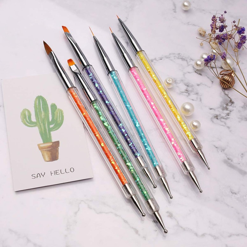 iminoo 6PCS Nail Art Brushes,Double Ended Nail Liner Brush Dotting