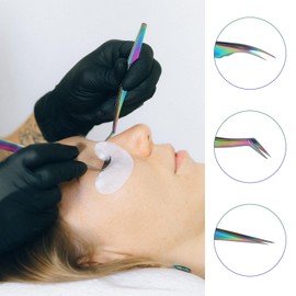 Set of 3 Stainless Steel Eyelash Tweezers Curved Tip Eyelash Tweezers Set False Eyelash Tools Straight Eyelash Extension Tweezers Eyelash Pliers Tools