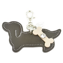 Happy Dachshund Charm Dog Genuine Leather Cow Leather Rhinestone Jewel Included Keychain 5 Colors Made in Japan hc-29 Key Chain Key Ring Bag Charm for Your Dog Dog, 2. Dark Brown