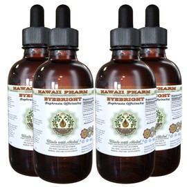 Eyebright Alcohol-Free Liquid Extract, Organic Eyebright (Euphrasia officinalis) Dried Herb Glycerite Hawaii Pharm Natural Herbal Supplement 4x4 oz