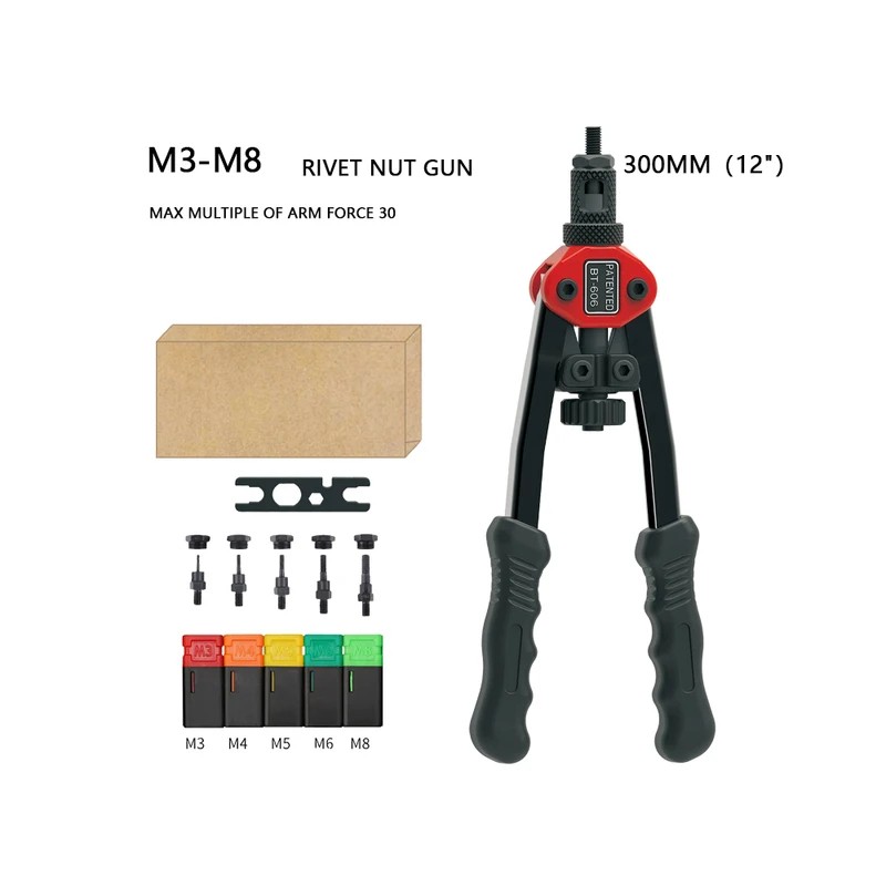 Manual Rivet Nut Gun for M3–M8 Threaded Inserts – Double-Handle