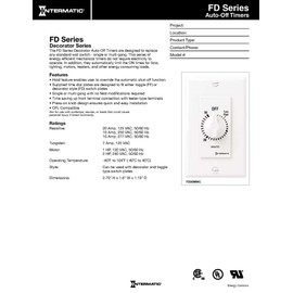 Intermatic FD15MC Spring Wound Countdown Timer, Decorator Style, 125-277 VAC, 50/60 Hz, SPST, 15 Minute Max, Without Hold, Ivory