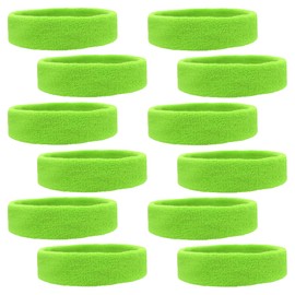 12 Sweatbands Cotton Sports Headbands Terry Cloth Moisture Wicking Athletic Basketball Headband by Kenz Laurenz (12 Pack - Neon Green)