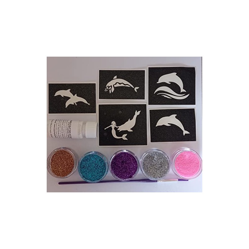 Dolphin Glitter Tattoo Set Including 30 Stencils + Glitter +