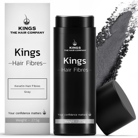 Kings Hair Fibres for Men & Women - 100% Natural 27.5 g Hair Thickening Powder for Thinning Areas, Bald Spots, Receding Hairlines & Beards (Gray)