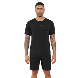 WiWi Mens Summer Track Suits 2 Piece Short Sleeve Top Shorts Sweatsuit Outfits with Pockets Soft Casual Loungewear S-XXL,Black,Small