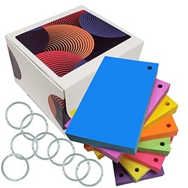 Debra Dale Designs - 3" X 5" Hole Punched Cards - Smooth 80# Card Stock - 50 Each Of Eight Bright Assorted Colors - 8 Metal 1.5 Inch Binder Rings