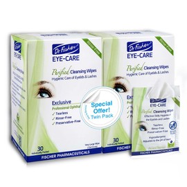 Dr. Fischer Eyelid Wipes - Hypoallergenic Preservative-Free Eye Cleansing Wipes for Sensitive Eyelids (Twin Pack).