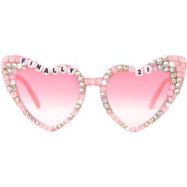 Semato 21st Birthday Gifts for Women 21st Birthday Sunglasses Pink Heart Shaped Sunglasses 21st Birthday Decorations for Her