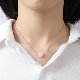 Lit Wall Rose Quartz Necklace for Women 10mm 18K Gold White Plated Rose Quartz Pendant Necklace Pink Crystal Necklace Silver Adjustable Pink Quartz Necklace Rose Quartz Jewelry for Women