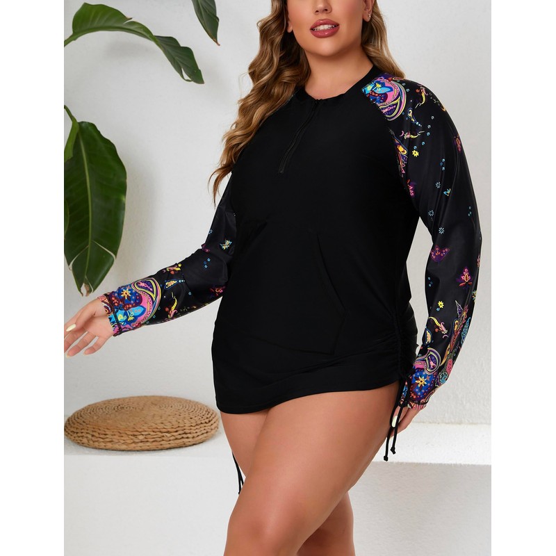 Halcurt Plus Size Rash Guard for Women UPF 50+ Zip