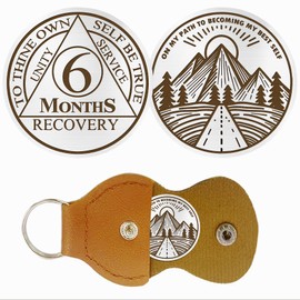 6 Month Sobriety Coin Gifts | to Thine Own Self Be True AA Coins - HA AA Chip Medallion with Leather Keychain | Narcotics Alcoholics Anonymous Gifts for Anniversary Month for Men & Women in Recovery