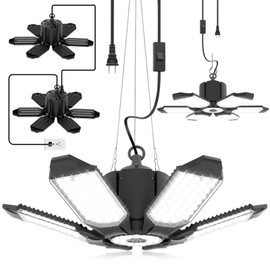 2 Pack Plug in Garage Light - Super Bright 200W 20000LM Linkable LED Shop Light w/ 9.84ft Power Cord, 6500K Daylight, 6+1 Deformable Panels, for Garage, Warehouse, Workbench, Workshop