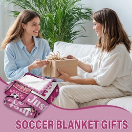 Wazzio Soccer Gifts for Girls, Pink Football Throw Blanket for Girls Sports Lovers, Just A Girl Who Loves Soccer, Football Player Gifts for Team, Sport Themed Present 50"x60"