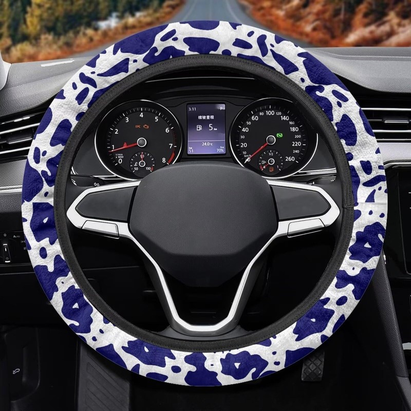 DBBXHZJY Blue Cow Print Steering Wheel Cover Women Non Slip