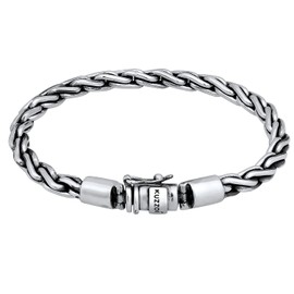 kuzzoi 925 Sterling Silver Round Byzantine Bracelet for Men, length 7,48 inch - 9,05 inch, width 0,24 inch, 0.85 oz, Metal, no gemstone