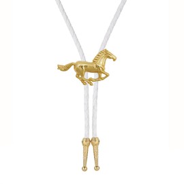 AZORA Western Cowboy Bolo Tie for Men Native American Bola Necktie Rodeo Leather Necktie for Men Women, Golden Horse Bolo Tie-white, adjuatable