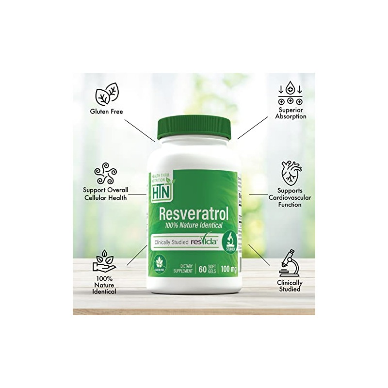 Health Tru Nutrition Resveratrol, 100 Mg, 60 Cápsulas