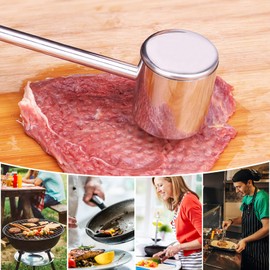 UKOFEW Meat Tenderiser Stainless Steel, Meat Hammer, Garlic Press Rocker, Double-Sided Cutlet Tenderiser Ideal for Cutlets, Chops, Steaks, Beef, Chicken, Pork, Dishwasher Safe