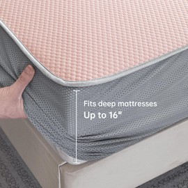 PAJEO Twin Size Mattress Pad, 1 Pcs Mattress Protector with 2 Pcs Pillowcase, Elastic Fitted Mattress Cover, Stretches up 8-16" Deep (Twin, Pink)