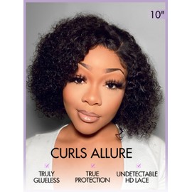 LUVME HAIR Short Curly Wig Human Hair 10 Inch Glueless Wigs Human Hair Pre Cut Lace Closure Undetectable HD Lace Wig